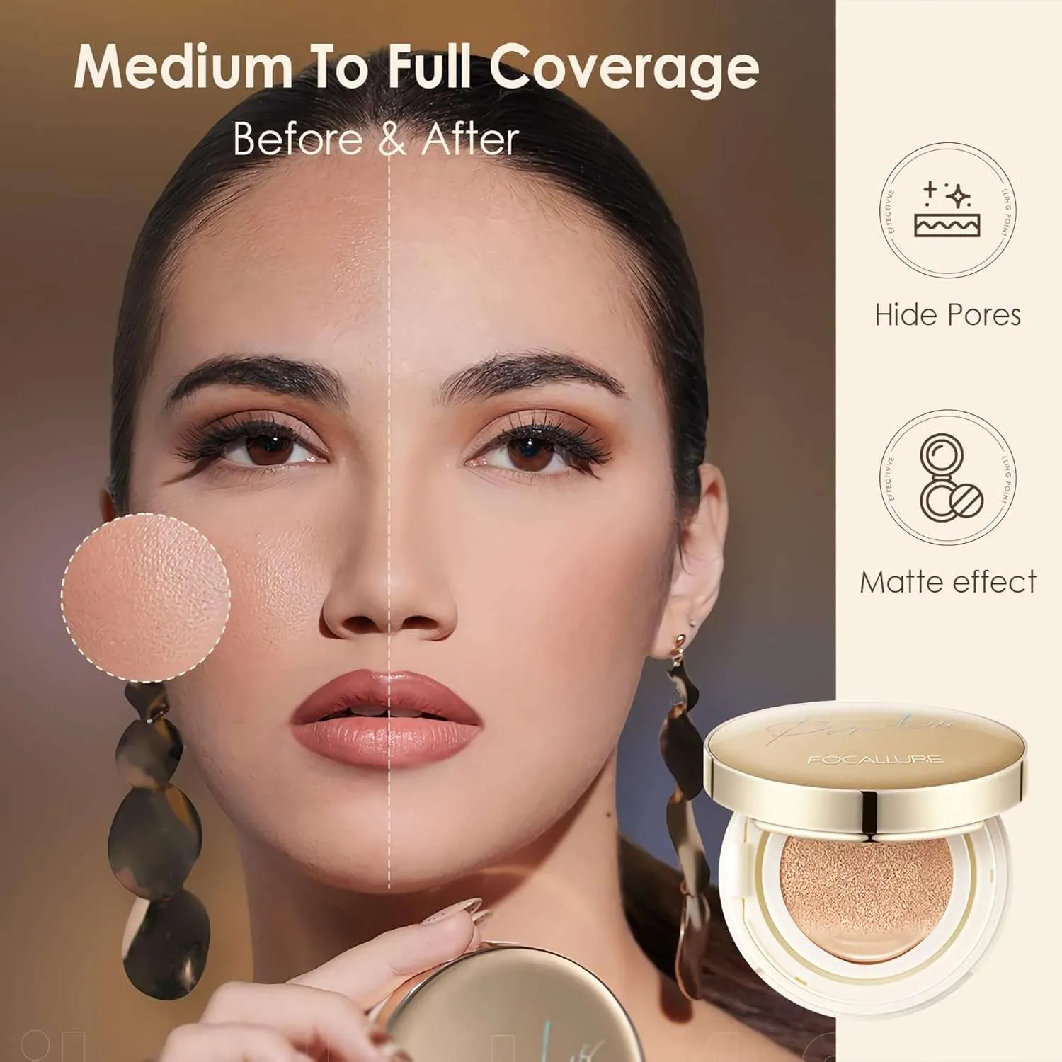 FOCALLURE Poreless BB Cushion Foundation – Full Coverage & Matte Finish